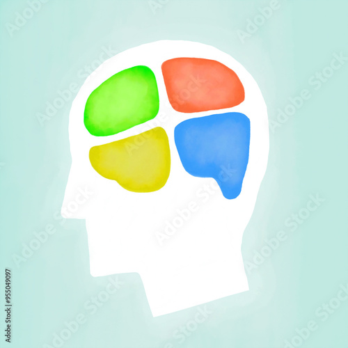 a part of brain in head infographic, concept idea knowlagde presentation with water color digital painting style.
