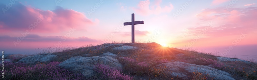Serene Sunrise Over Mountain Cross Serene Sunrise Over Mountain Cross