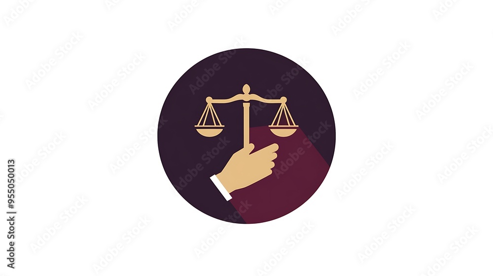 Legal Justice Logo with Lawyer's Hand Holding Scale - Flat Vector Design in Clip Art Style on Dark Red Circle Frame for Law Firms and Attorneys Legal Justice Logo with Lawyer's Hand Holding Scale - Flat Vector Design in Clip Art Style on Dark Red Circle Frame for Law Firms and Attorneys