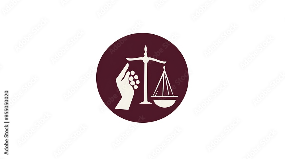 Attorney's Hand Holding Scale of Justice Logo in Clip Art Style on Dark Red Circle Frame - Vector Illustration Attorney's Hand Holding Scale of Justice Logo in Clip Art Style on Dark Red Circle Frame - Vector Illustration