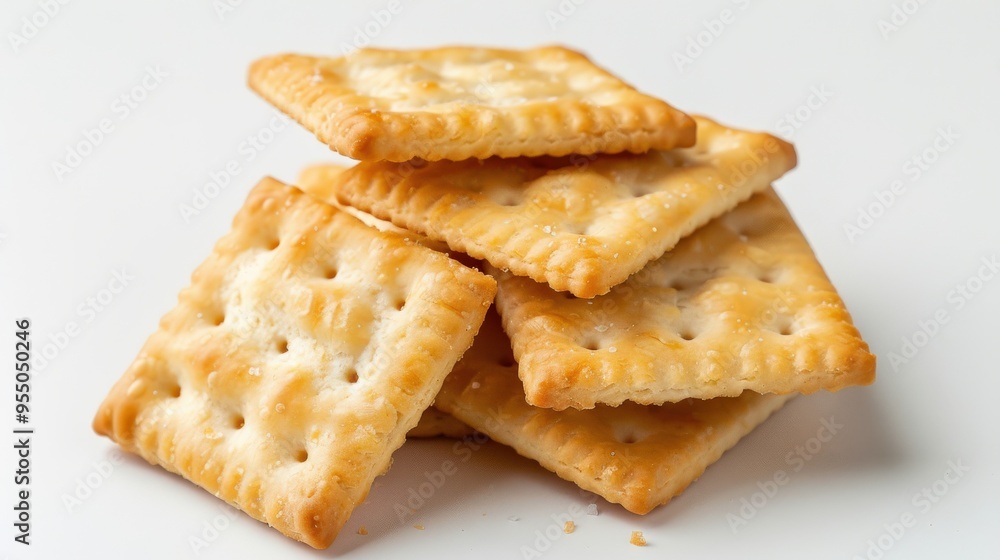 Crackers On White. Isolated Square Biscuit With Salt on White Background Crackers On White. Isolated Square Biscuit With Salt on White Background