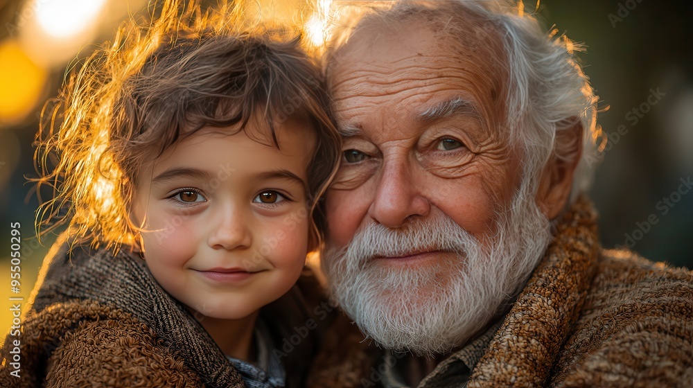Generational Love: Heartwarming Moment of Child Hugging Grandparent with Radiant Smiles and Connection Generational Love: Heartwarming Moment of Child Hugging Grandparent with Radiant Smiles and Connection