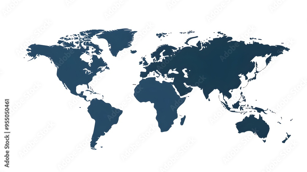 Fototapeta premium Simplified World Map with Bold Outlines and Smooth Curves on White Background