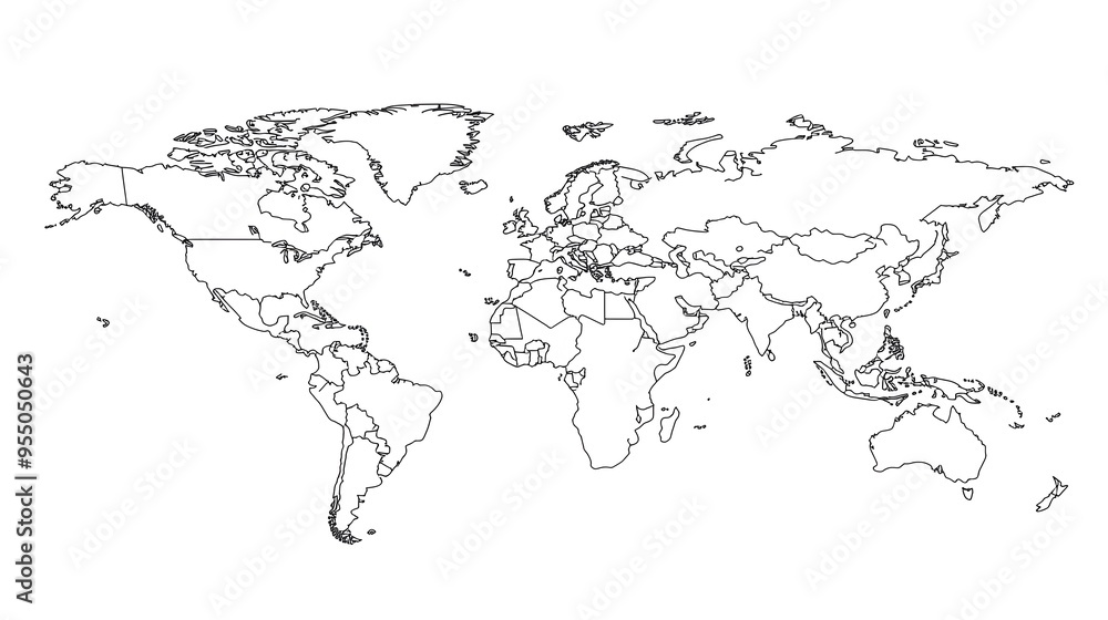 Precise of a Detailed World Map with Outlined Continents on a Clean White Background Precise of a Detailed World Map with Outlined Continents on a Clean White Background