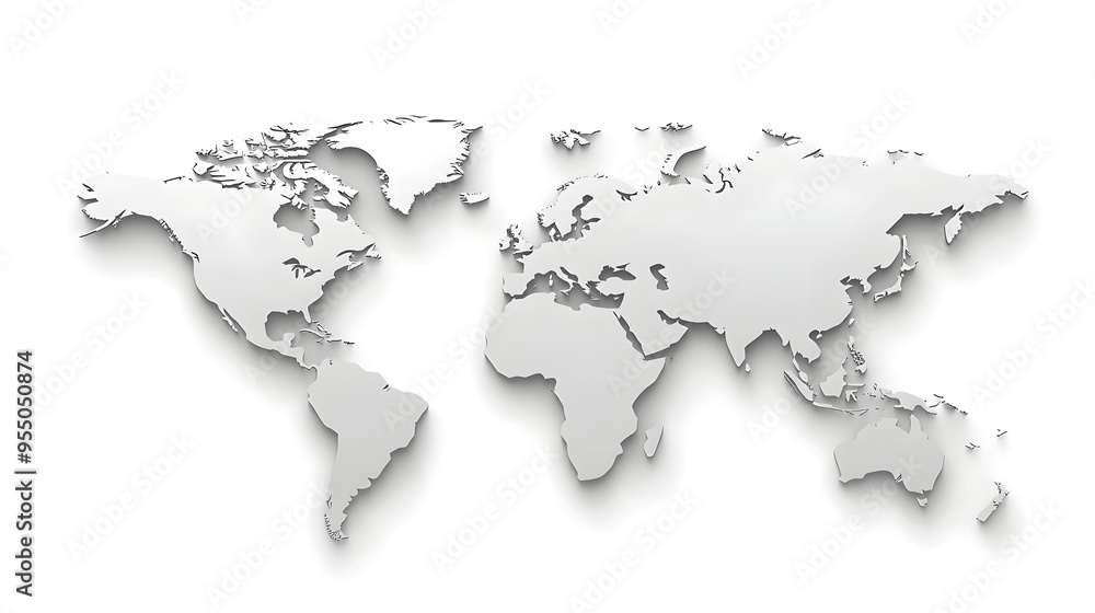 Crisp Minimalist World Map with Subtle Grey Continent Shading Crisp Minimalist World Map with Subtle Grey Continent Shading