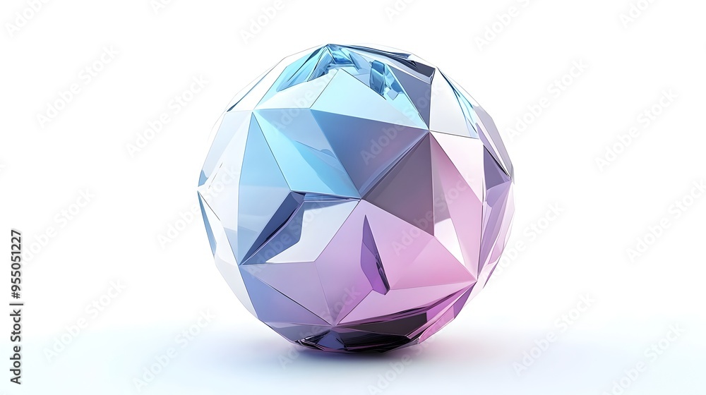 Faceted Geometric 3D Sphere Abstract Contemporary Design on White Background Faceted Geometric 3D Sphere Abstract Contemporary Design on White Background