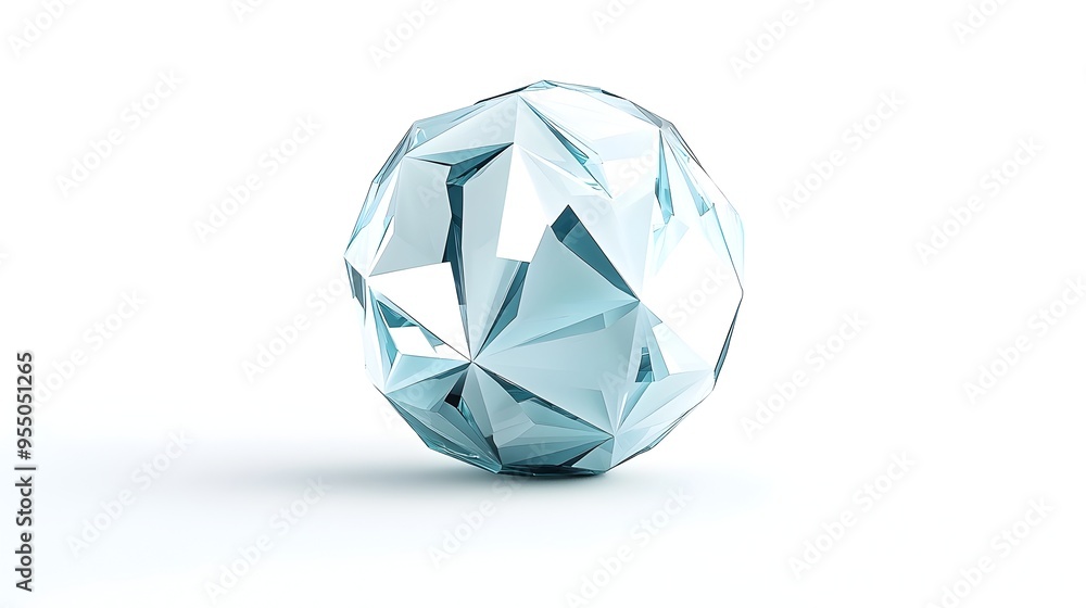 Faceted 3D Geometric Sphere in Abstract Contemporary Design on Solid White Background Faceted 3D Geometric Sphere in Abstract Contemporary Design on Solid White Background