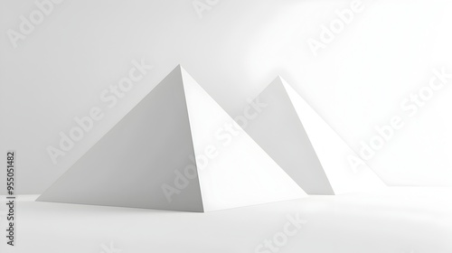 Sleek 3D Geometric Pyramid Isolated on a Minimalist White Background