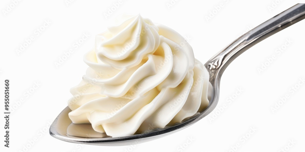 Cream In Spoon. Sour Cream and Mayo in White Isolated Background Cream In Spoon. Sour Cream and Mayo in White Isolated Background