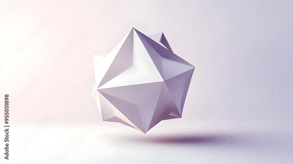 Floating Icosahedron 3D Geometric Shape with Sharp Angles on White Background Floating Icosahedron 3D Geometric Shape with Sharp Angles on White Background