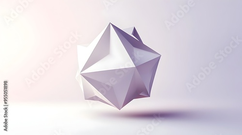 Floating Icosahedron 3D Geometric Shape with Sharp Angles on White Background