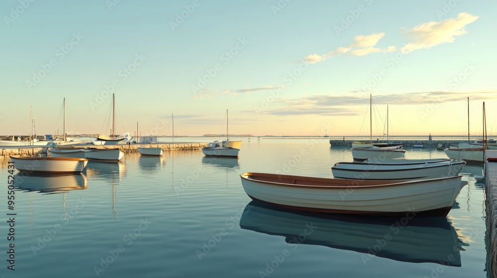 A quiet marina with empty boats gently swaying in the water, under a clear, blue sky, capturing peacefulness by the sea. A quiet marina with empty boats gently swaying in the water, under a clear, blue sky, capturing peacefulness by the sea.