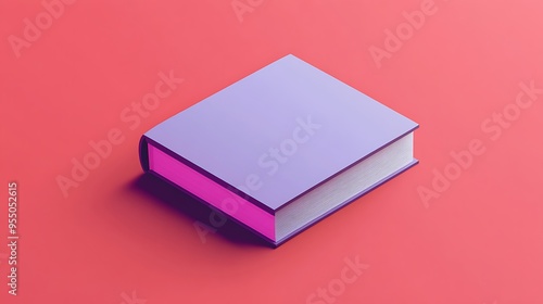 Minimalistic 3D Purple Book Icon Rendered with Daz3D in Isometric View on Red Background