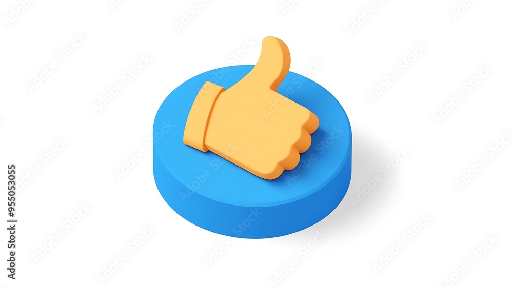 Digital Thumbs-Up Icon in Blue Circle on White Background - High Resolution Isometric View 3D Rendering Digital Thumbs-Up Icon in Blue Circle on White Background - High Resolution Isometric View 3D Rendering