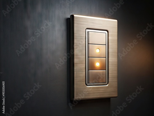 A modern remote control dimmer switch on a sleek, dark background, with soft, warm light emanating from the slider, highlighting flexibility and ambiance control. photo