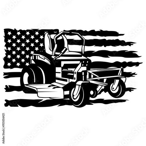 US Lawn Mower | Lawn Mower | Zero Turn Lawn Mover | Garden Shop | Grass Cutter| Gardener | Patriotic | US Flag | Original Illustration | Vector and Clipart | Cutfile and Stencil