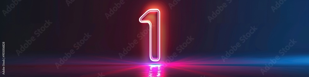 Neon glowing number one on a dark surface. Neon glowing number one on a dark surface.