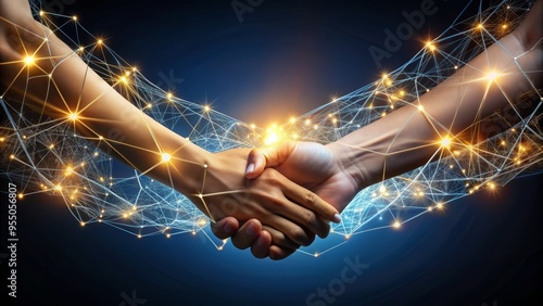 Intertwined hands and glowing strings of light form a powerful web, symbolizing the unbreakable bonds and strength that emerge from human connection and unity.