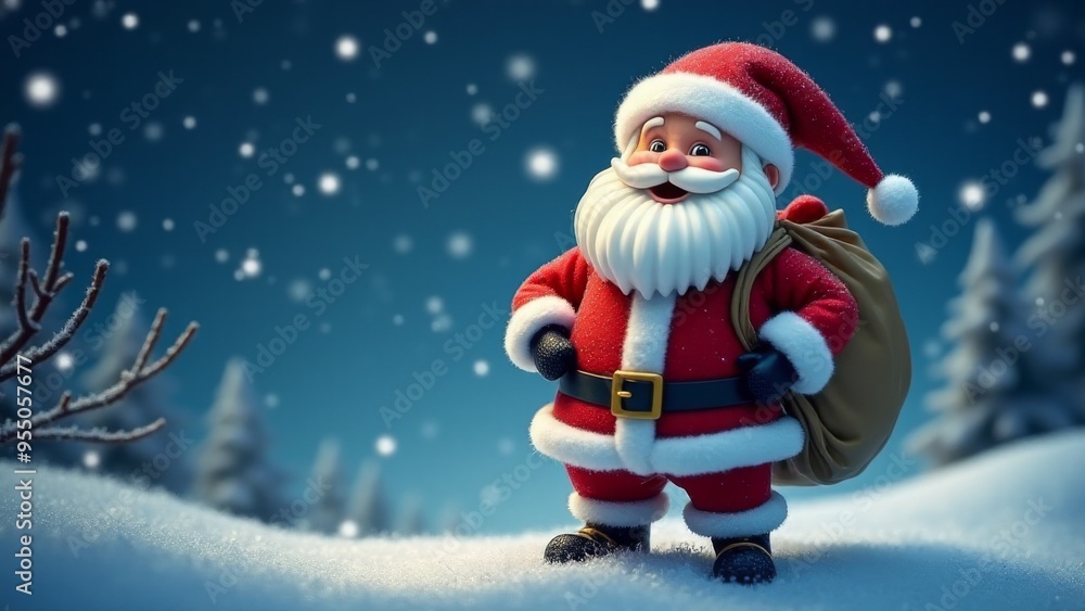 Santa Claus is walking through the forest with gifts at night Santa Claus is walking through the forest with gifts at night