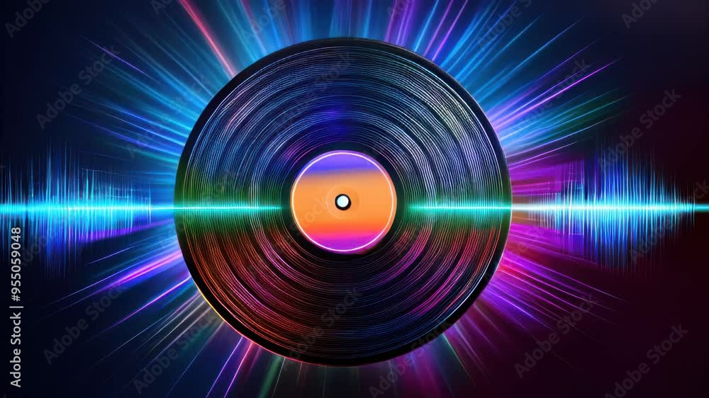 A close up of a record with a colorful light on it A close up of a record with a colorful light on it