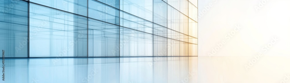 A modern architectural abstract with glass and light, creating a serene and reflective atmosphere in a bright setting. A modern architectural abstract with glass and light, creating a serene and reflective atmosphere in a bright setting.