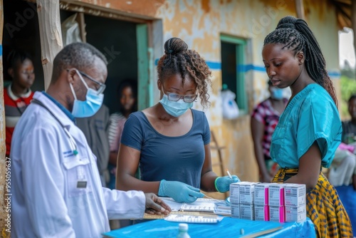 Healthcare Workers Administering Vaccines in Rural Community Clinic