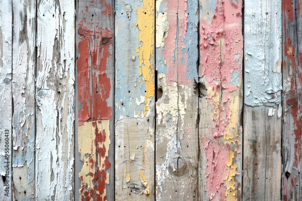 Weathered Wooden Planks with Peeling Paint and Textured Surface Weathered Wooden Planks with Peeling Paint and Textured Surface