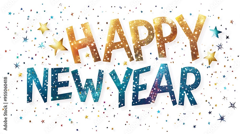 Glittering Happy New Year 2025 Vector Illustration on White Background in Magical Minimalist Style Glittering Happy New Year 2025 Vector Illustration on White Background in Magical Minimalist Style