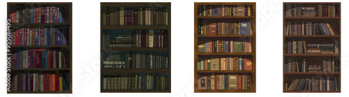 Set of illustrations of a bookcase with books, textbooks. Seamless pattern