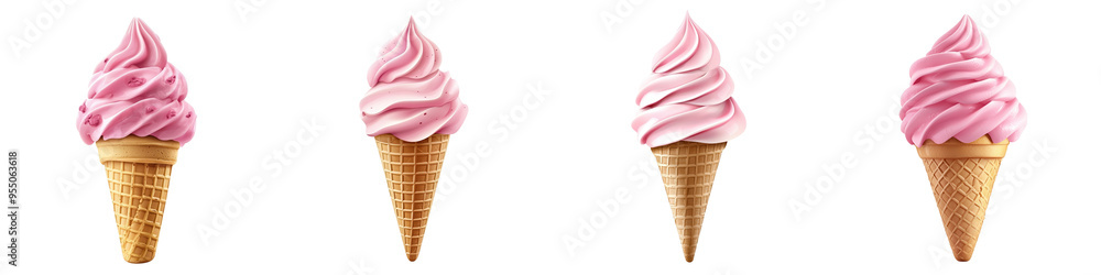 Delicious pink ice cream cones lined up, perfect for summer delights and refreshing treats. Ideal for dessert-themed designs. Delicious pink ice cream cones lined up, perfect for summer delights and refreshing treats. Ideal for dessert-themed designs.