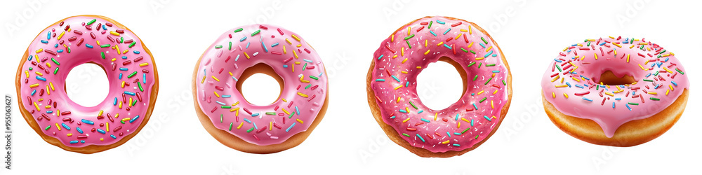 Delicious pink frosted donut with sprinkles, perfect for dessert or bakery themes, inviting and delightful treats. Delicious pink frosted donut with sprinkles, perfect for dessert or bakery themes, inviting and delightful treats.