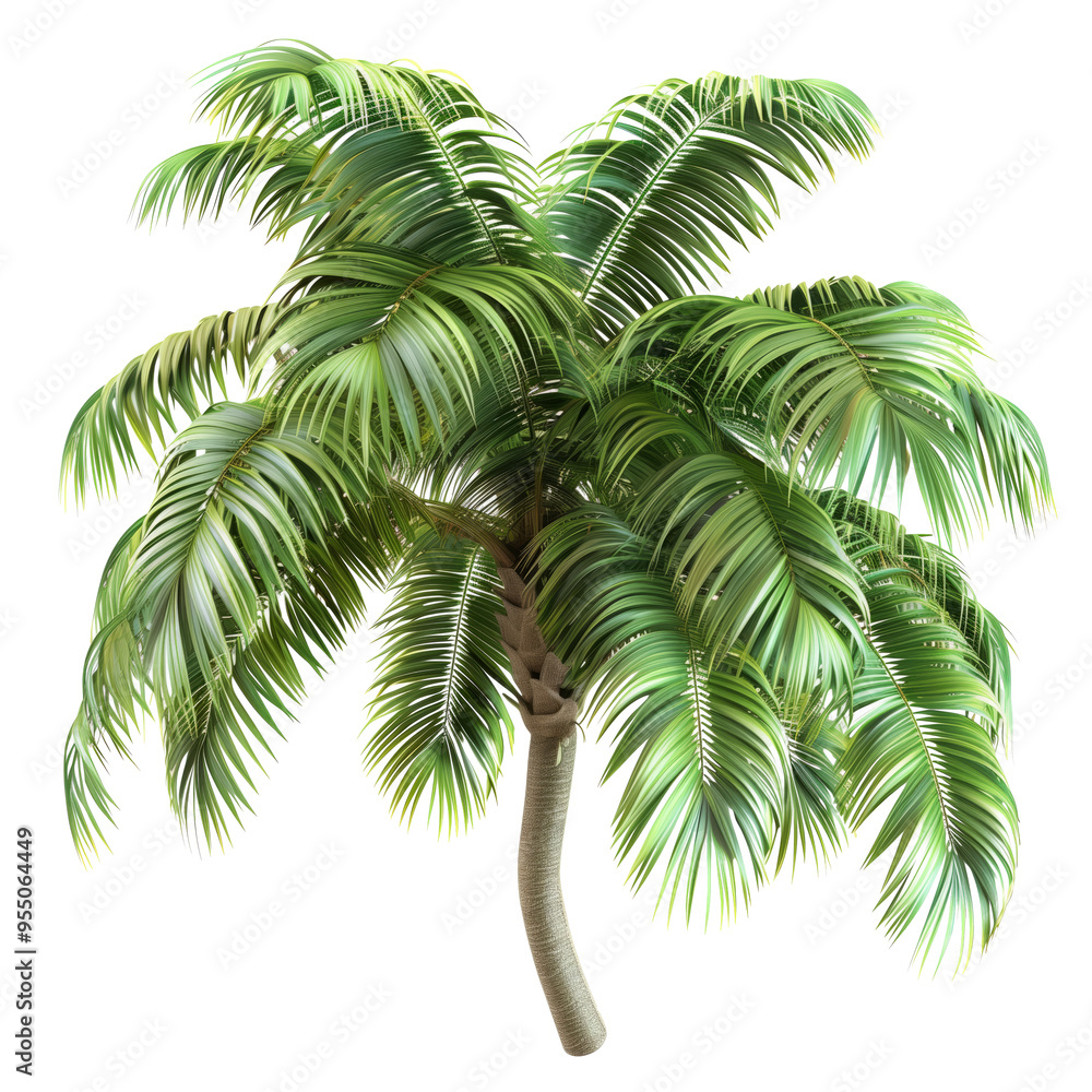 Fototapeta premium Towering palm tree leaves on isolated transparent background