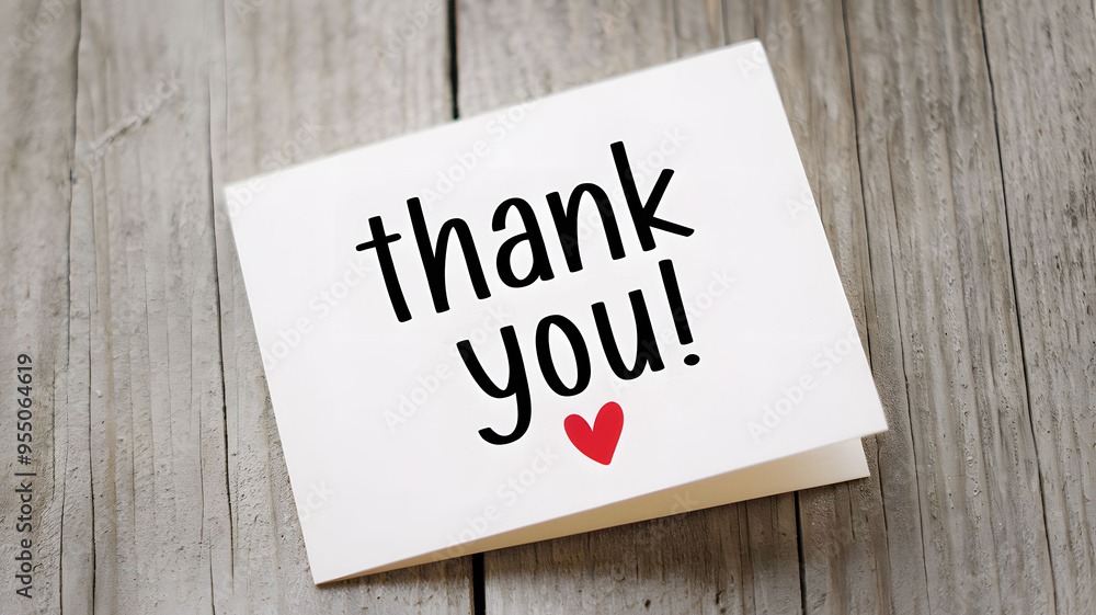 Simple and Heartfelt Thank You Card with Red Heart Symbol on Rustic Wooden Surface Simple and Heartfelt Thank You Card with Red Heart Symbol on Rustic Wooden Surface