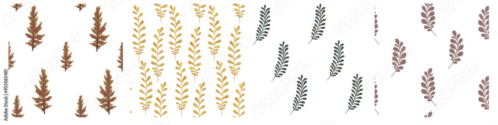 Seamless floral pattern. Autumn leaves and plant branches on a white background. Minimalistic ornament Seamless floral pattern. Autumn leaves and plant branches on a white background. Minimalistic ornament