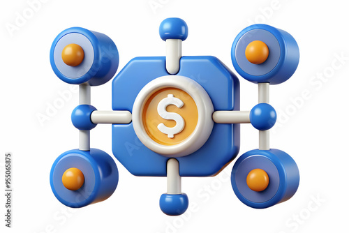 3D AI Automation with Dollar Icon Concept for Financial Processes Cost Savings: Vector Illustration of Connected AI Symbols and Dollar Sign on White Background