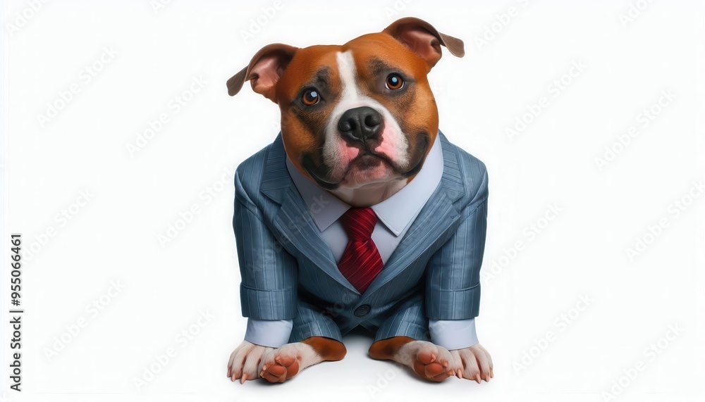 Fototapeta premium A charming dog dressed in a business suit, symbolizing professionalism with a light-hearted twist. Perfect for marketing, branding, or pet-related business themes.