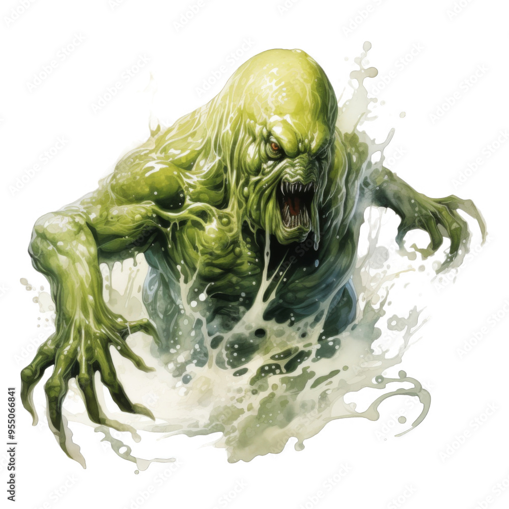 Obraz premium Green Monster Emerging from Water with Fangs Bared