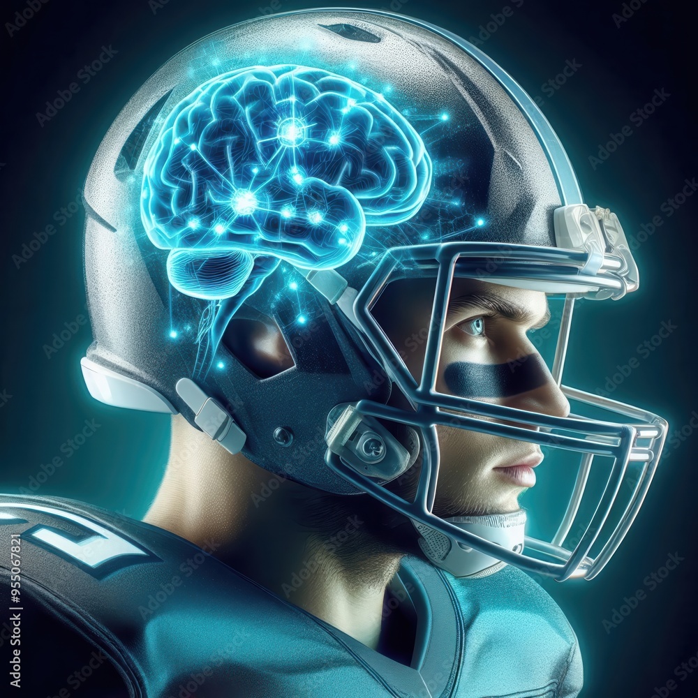 An innovative illustration of a football player with a glowing brain design, symbolizing cognitive strength, sports science, and athletic performance enhancement. An innovative illustration of a football player with a glowing brain design, symbolizing cognitive strength, sports science, and athletic performance enhancement.