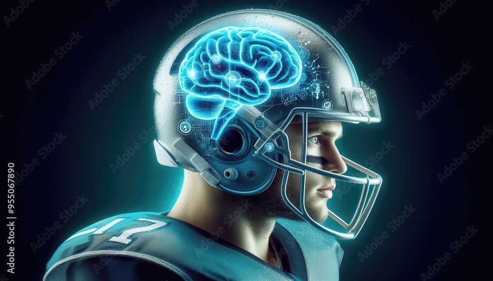 A modern athlete's helmet showcases a digital brain, symbolizing the fusion of sports and neuroscience, reflecting the importance of mental strength in sports performance. A modern athlete's helmet showcases a digital brain, symbolizing the fusion of sports and neuroscience, reflecting the importance of mental strength in sports performance.