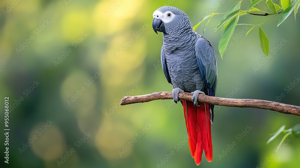 African Grey Parrot Perched on Branch African Grey Parrot Perched on Branch