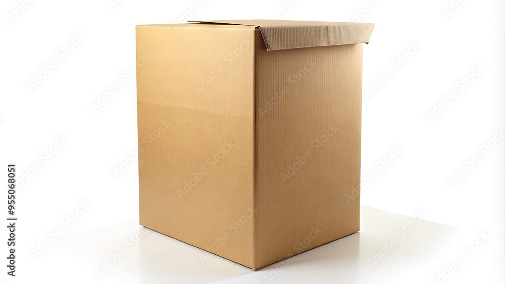 A tall, sturdy cardboard box with a closed lid and folded flaps standing upright on a white background, waiting to be filled and shipped.
