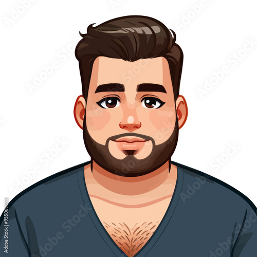 Vector portrait of a man with a short beard and styled hair in a V-neck shirt. Ideal for professional profiles.