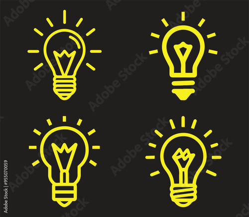 Light bulb icons set. Outline vector illustration for web and mobile design