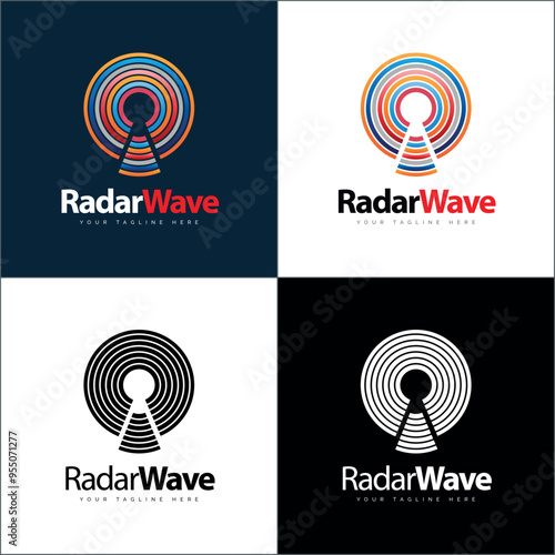 Radar wave circle line colourful silhouette modern logo set template design