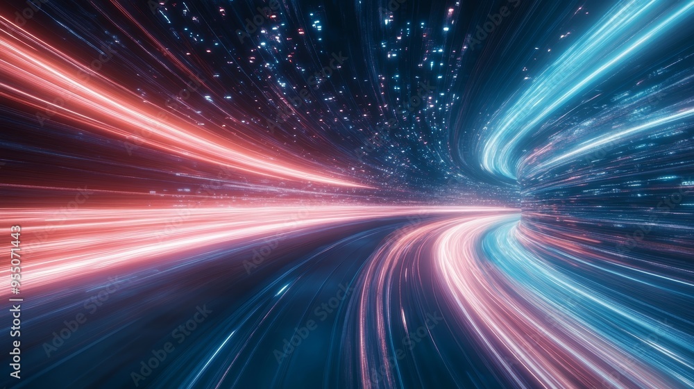 A vibrant, abstract representation of speed and motion with dynamic light trails in red and blue hues. A vibrant, abstract representation of speed and motion with dynamic light trails in red and blue hues.