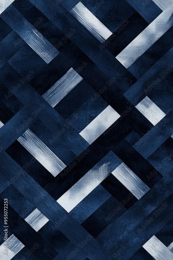A minimalist black and white geometric pattern overlaid on a silky, deep midnight blue background A minimalist black and white geometric pattern overlaid on a silky, deep midnight blue background