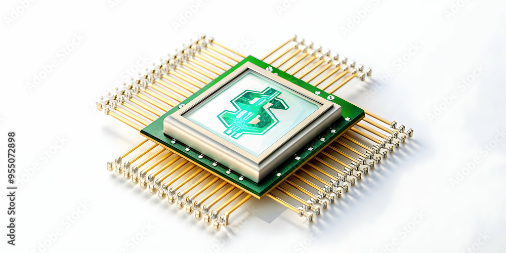 3D AI Chip with Financial Data Stream - Vector Illustration of Advanced AI Chip Processing Financial Data for Analysis and Cost Management 3D AI Chip with Financial Data Stream - Vector Illustration of Advanced AI Chip Processing Financial Data for Analysis and Cost Management