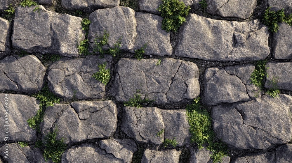 A textured stone wall displays subtle details, with patches of greenery highlighting the durability of natural elements in an outdoor environment A textured stone wall displays subtle details, with patches of greenery highlighting the durability of natural elements in an outdoor environment