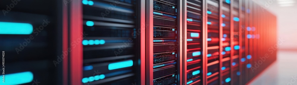 server room with illuminated servers, showcasing modern technology and efficient data storage solutions server room with illuminated servers, showcasing modern technology and efficient data storage solutions