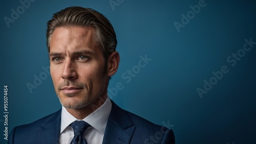 Businessman dressed in a blue suit, business and work concept.